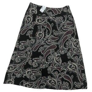 NWT Christopher Banks Black A-line Paisley Midi Length Skirt Size 8 Side Zip $45